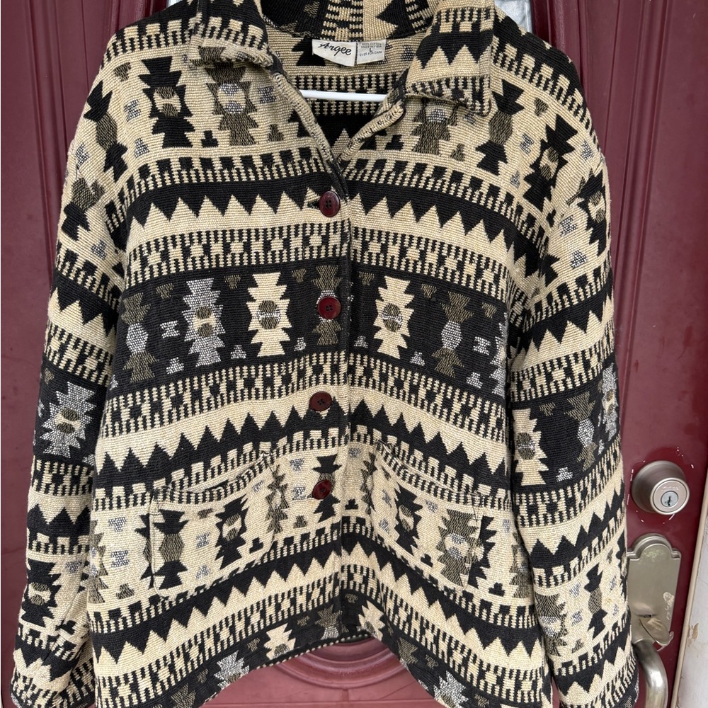 Angie Cream & Black Aztec Knit Jacket